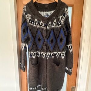 FREE PEOPLE  Blue and Gray Patterned Women's cardigan Sweater